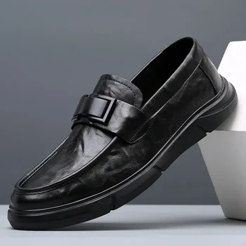 Дышащая черная мужская кожаная обувь из мягкой кожи С мягкой подошвой, весенне-осенний шафер, мужская деловая официальная одежда, повседневная обувь