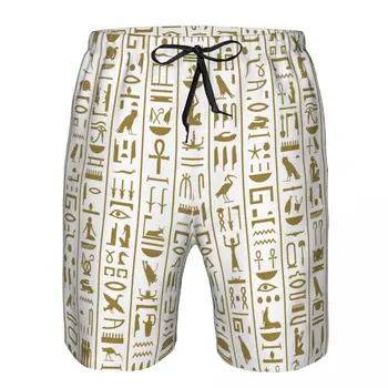 Мужские купальники с коротким рукавом и древнеегипетскими иероглифами, пляжные шорты для плавания, шорты для серфинга.