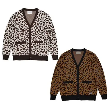 Новое высокое качество леопардовый псих Мария кнопка кардиган свитер мужские женские негабаритных Тигр жаккард хип-хоп