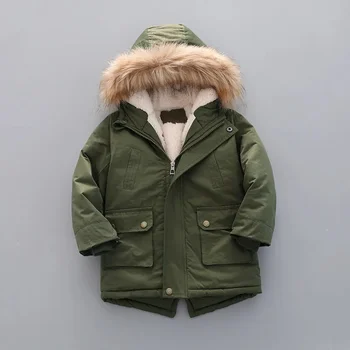 Одежда для маленьких мальчиков 2-10 лет, куртка из искусственного меха, Теплая Зимняя парка для подростков, Рождественское Утолщенное пальто с хлопковой подкладкой, одежда для девочек